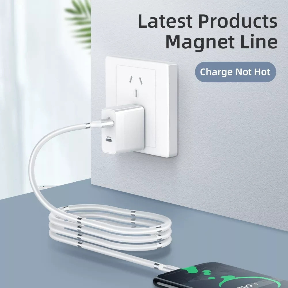 Magic Rope Magnetic Data Cable for Android IOS Type C Micro USB Magnetic Charging Cable Self Winding Data Cable Fast Charging