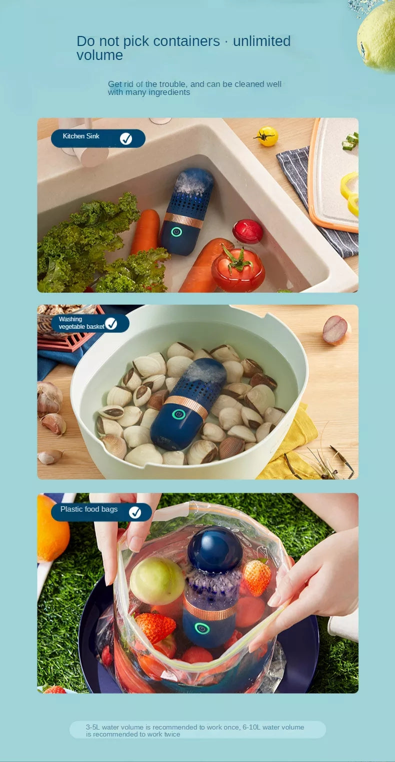 Capsule style portable waterproof wireless food purifier for fruits and vegetables