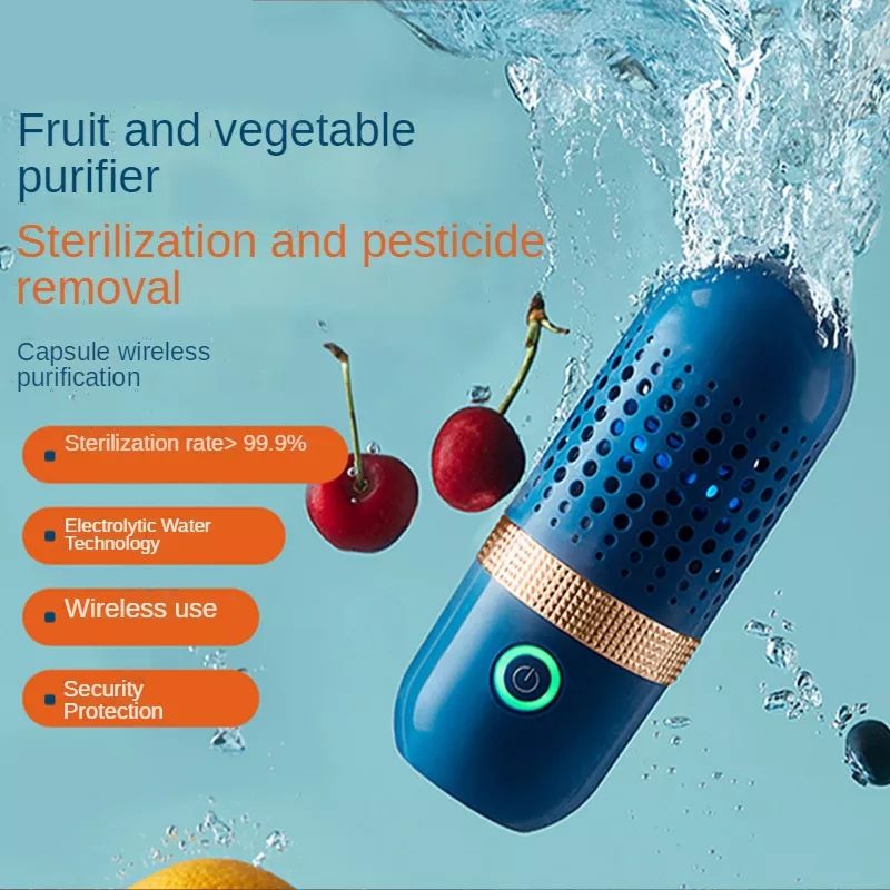 Capsule style portable waterproof wireless food purifier for fruits and vegetables