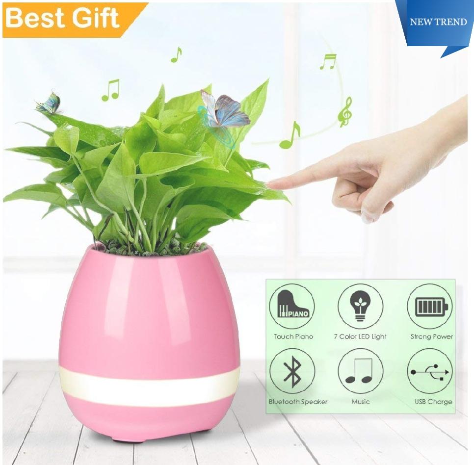 Modern LED Color changing Light Plastic Planter Flower Pot Play Piano Smart Music Flower Pot