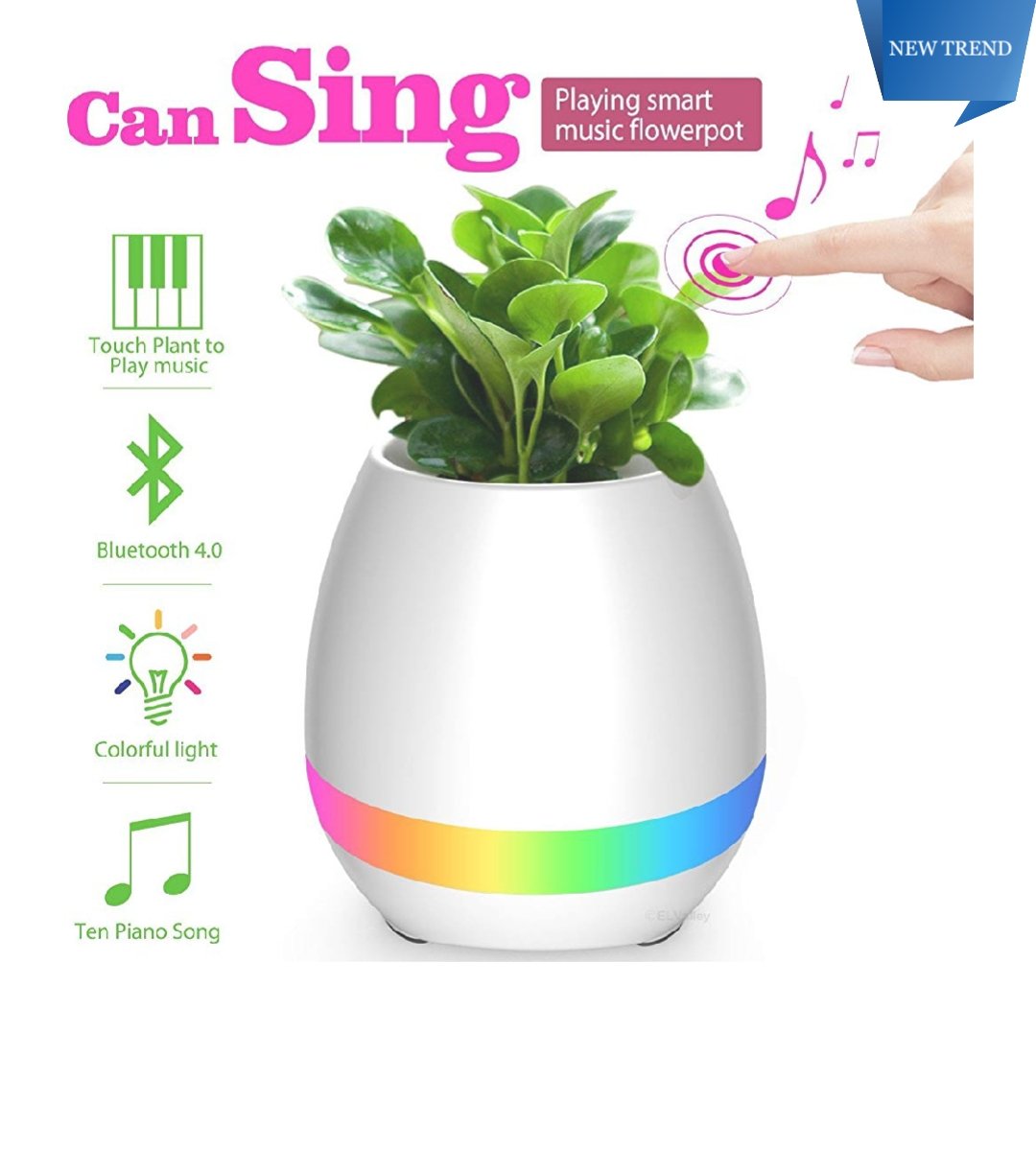 Modern LED Color changing Light Plastic Planter Flower Pot Play Piano Smart Music Flower Pot